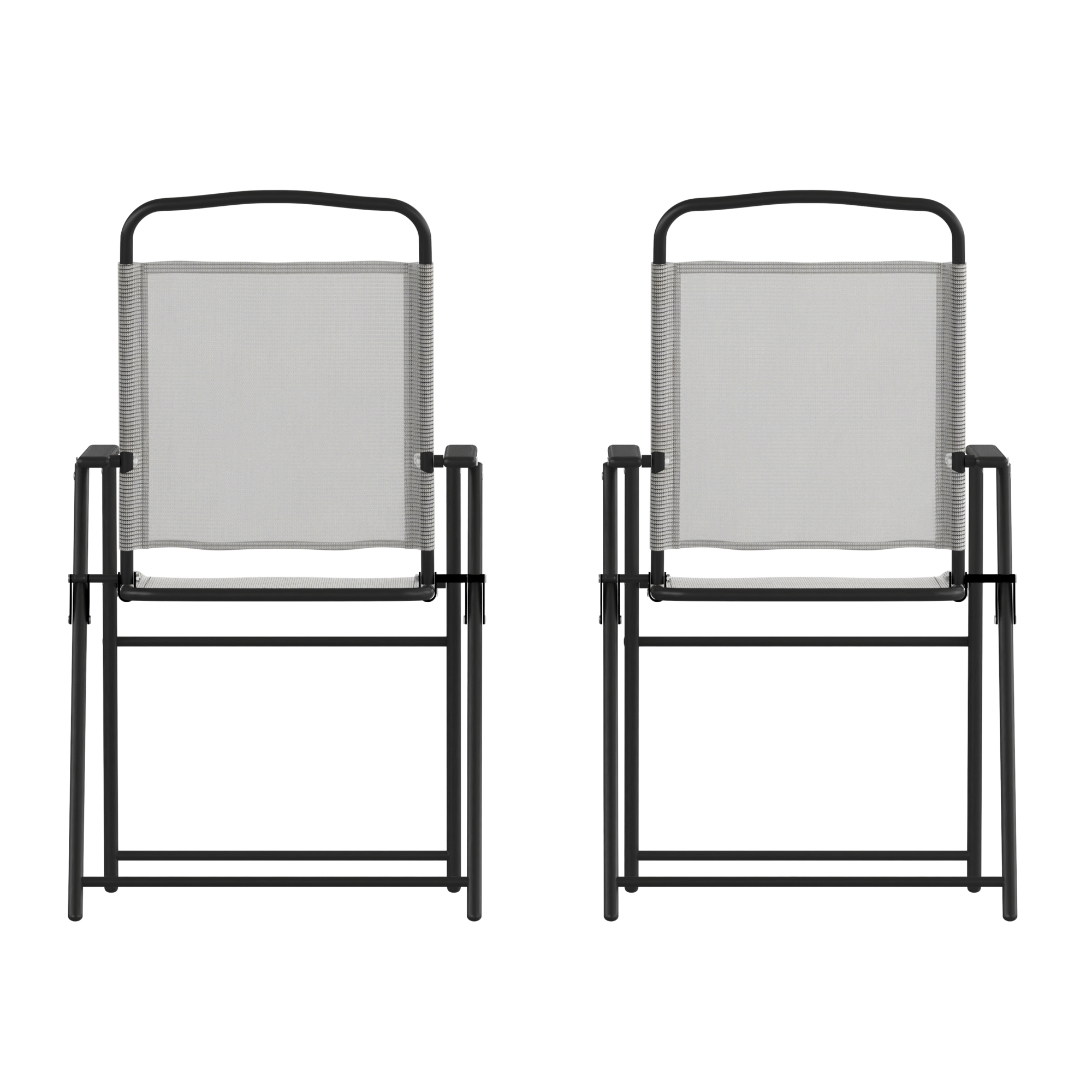 Flash Furniture, 2PK Gray Folding Sling Patio Chairs with Armrests, Primary Color Gray, Material Steel, Width 20.75 in, Model# 2GMSC098GY